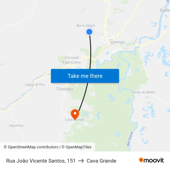 Rua João Vicente Santos, 151 to Cava Grande map