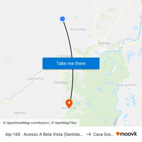 Aip-160 - Acesso A Bela Vista (Sentido Ipatinga) to Cava Grande map
