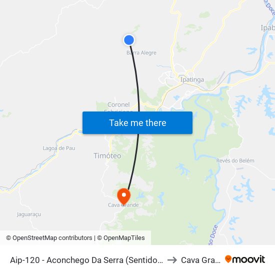 Aip-120 - Aconchego Da Serra (Sentido Ipatinga) to Cava Grande map