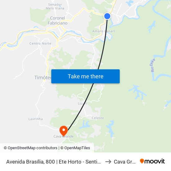 Avenida Brasília, 800 | Ete Horto - Sentido Fabriciano to Cava Grande map