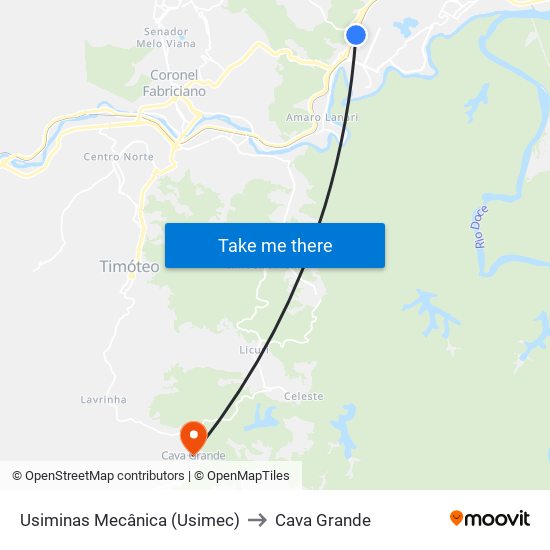 Usiminas Mecânica (Usimec) to Cava Grande map