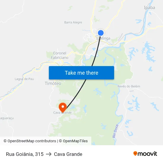 Rua Goiânia, 315 to Cava Grande map