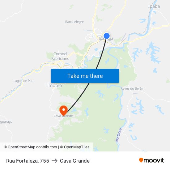Rua Fortaleza, 755 to Cava Grande map