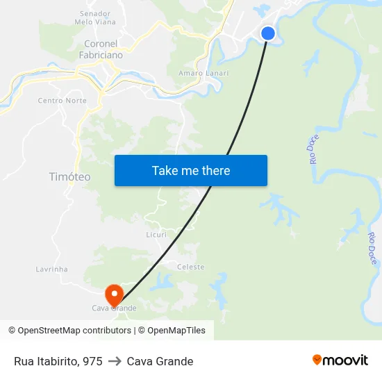 Rua Itabirito, 975 to Cava Grande map