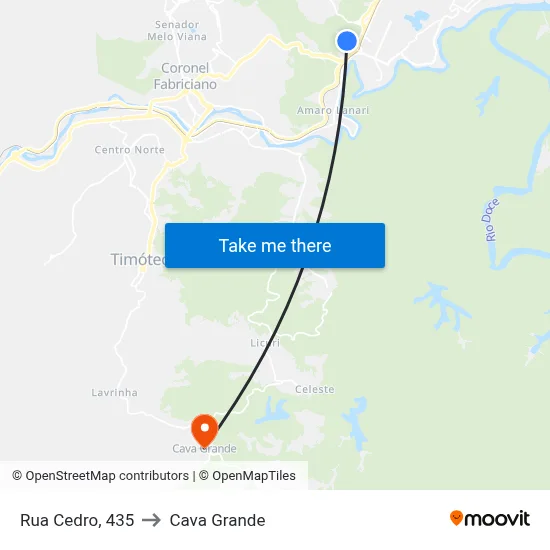 Rua Cedro, 435 to Cava Grande map
