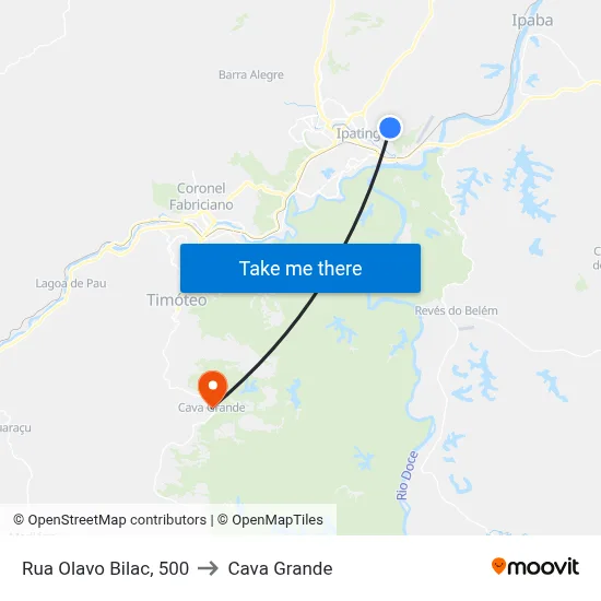 Rua Olavo Bilac, 500 to Cava Grande map