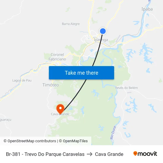 Br-381 - Trevo Do Parque Caravelas to Cava Grande map