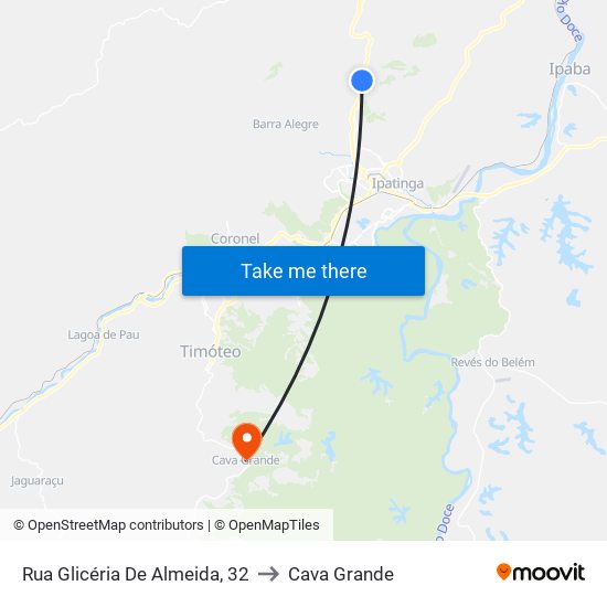Rua Glicéria De Almeida, 32 to Cava Grande map