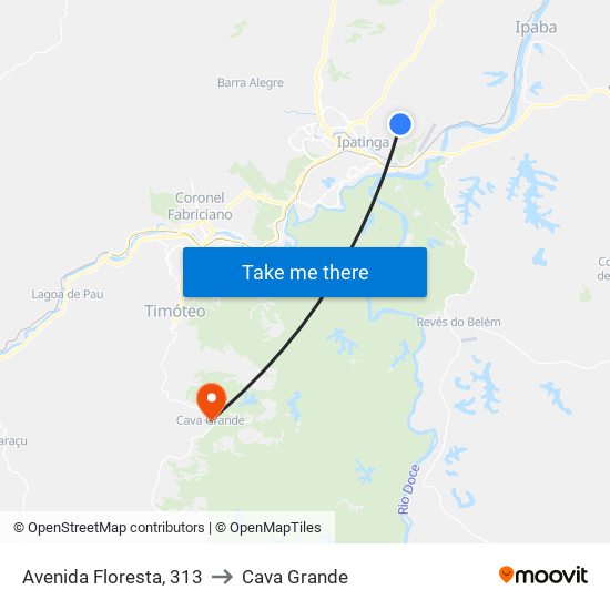 Avenida Floresta, 313 to Cava Grande map