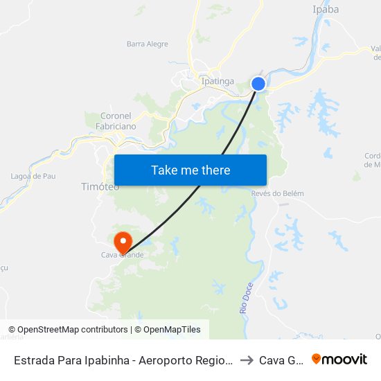 Estrada Para Ipabinha - Aeroporto Regional Do Vale Do Aço to Cava Grande map