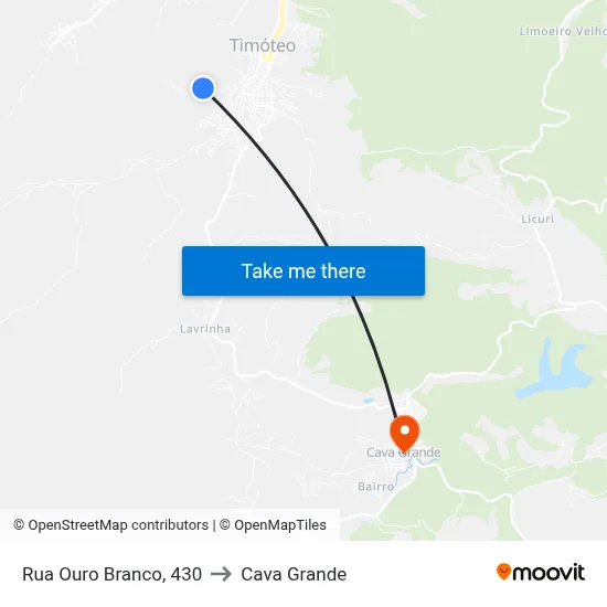 Rua Ouro Branco, 430 to Cava Grande map