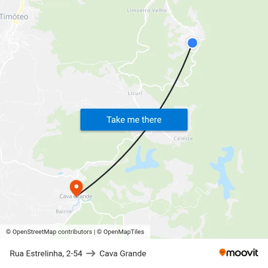Rua Estrelinha, 2-54 to Cava Grande map