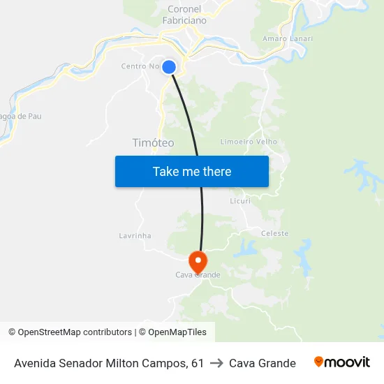 Avenida Senador Milton Campos, 61 to Cava Grande map
