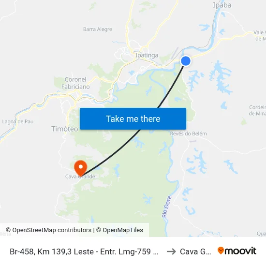 Br-458, Km 139,3 Leste - Entr. Lmg-759 Para Pingo D'Água to Cava Grande map