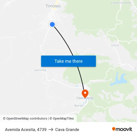 Avenida Acesita, 4739 to Cava Grande map