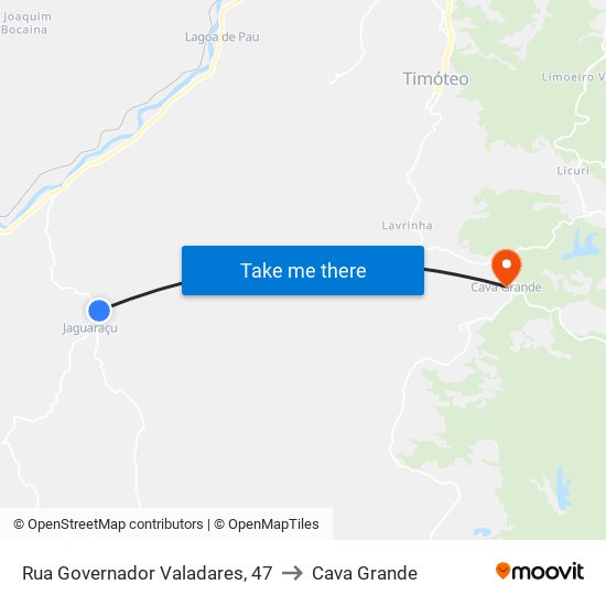 Rua Governador Valadares, 47 to Cava Grande map