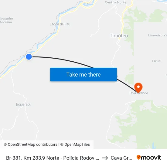 Br-381, Km 283,9 Norte - Polícia Rodoviária Federal to Cava Grande map
