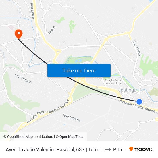 Avenida João Valentim Pascoal, 637 | Terminal Rodoviário De Ipatinga to Pitágoras map