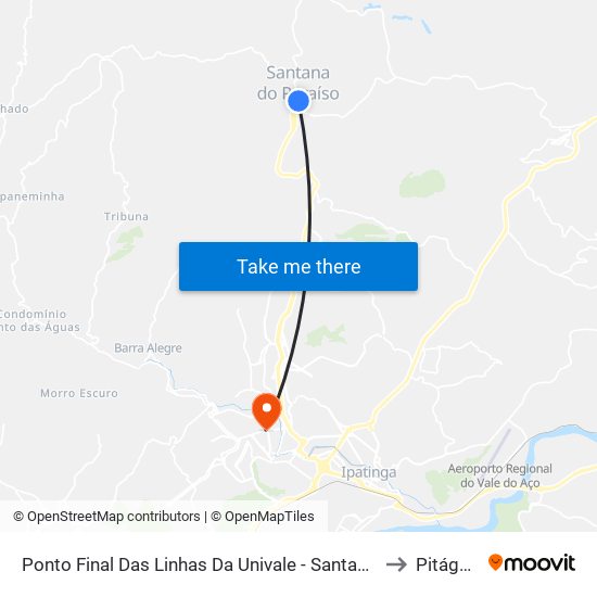 Ponto Final Das Linhas Da Univale - Santana Do Paraíso to Pitágoras map