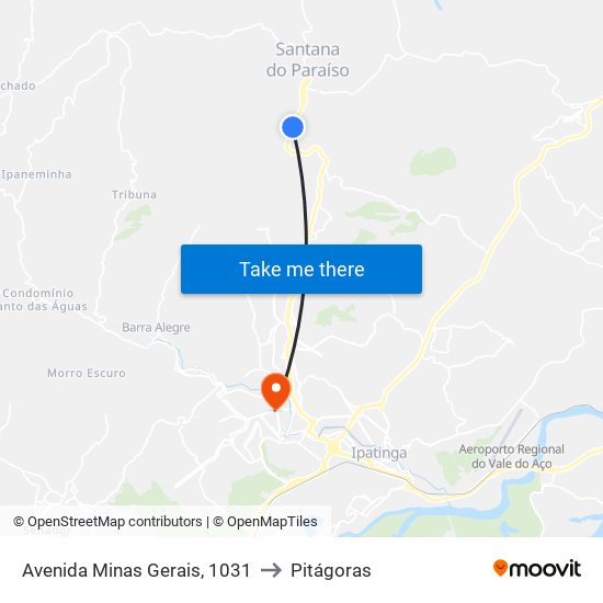 Avenida Minas Gerais, 1031 to Pitágoras map