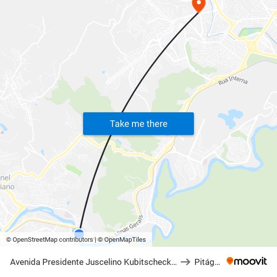 Avenida Presidente Juscelino Kubitscheck De Oliveira, 100 to Pitágoras map