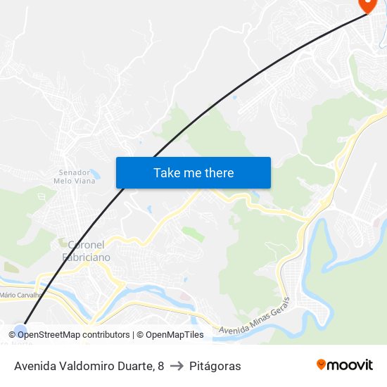 Avenida Valdomiro Duarte, 8 to Pitágoras map