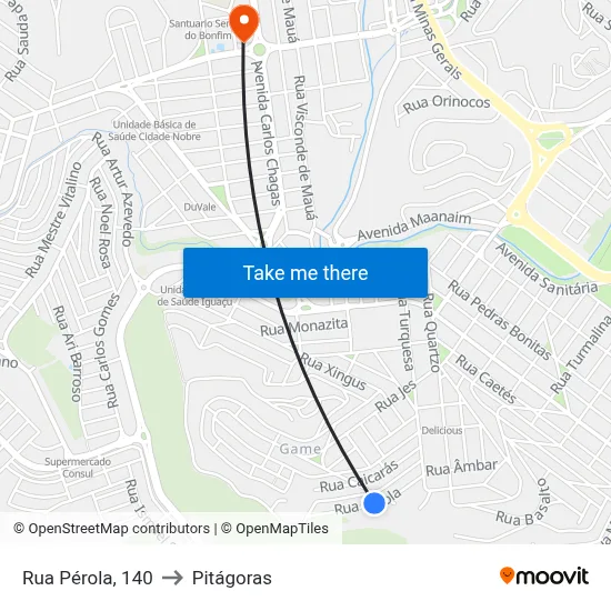 Rua Pérola, 140 to Pitágoras map