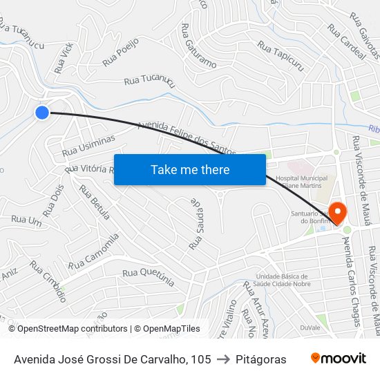 Avenida José Grossi De Carvalho, 105 to Pitágoras map