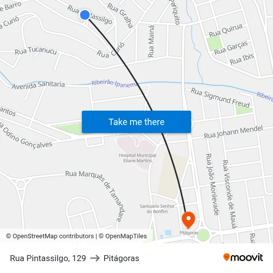 Rua Pintassilgo, 129 to Pitágoras map
