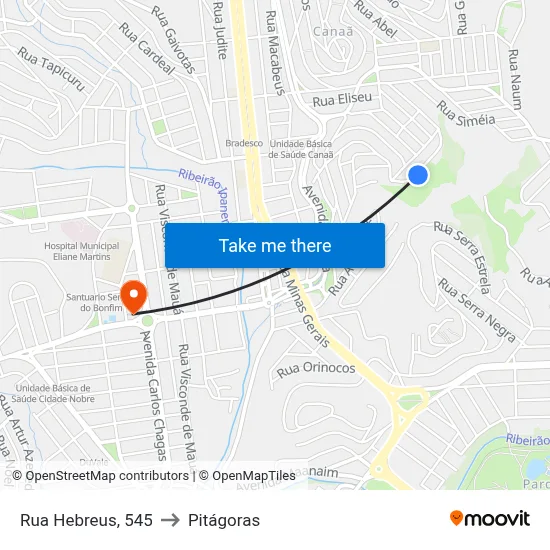 Rua Hebreus, 545 to Pitágoras map