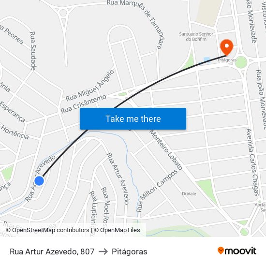 Rua Artur Azevedo, 807 to Pitágoras map