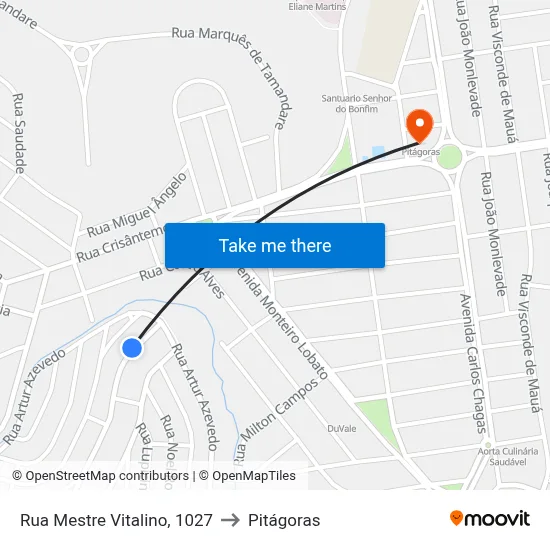 Rua Mestre Vitalino, 1027 to Pitágoras map