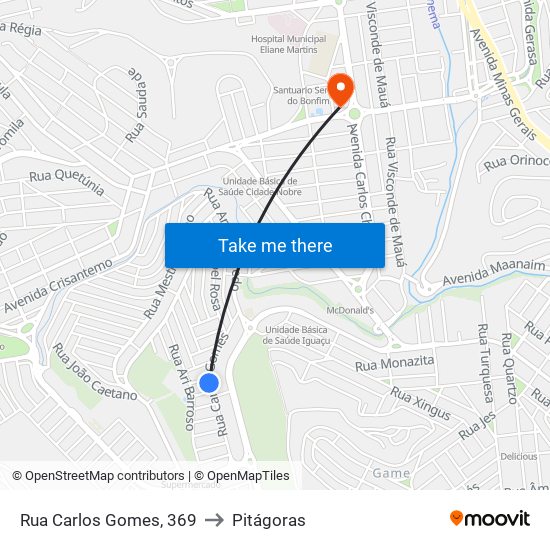 Rua Carlos Gomes, 369 to Pitágoras map