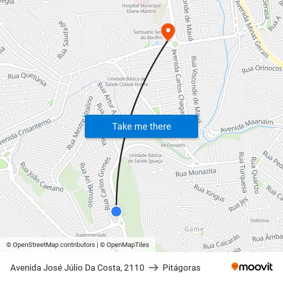 Avenida José Júlio Da Costa, 2110 to Pitágoras map