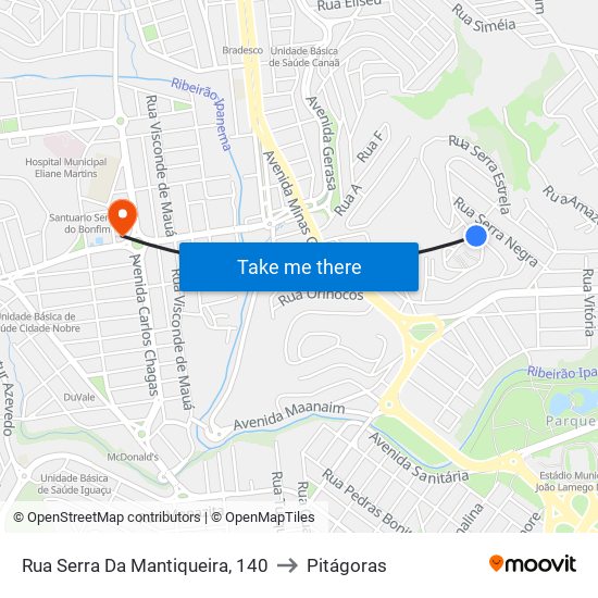 Rua Serra Da Mantiqueira, 140 to Pitágoras map