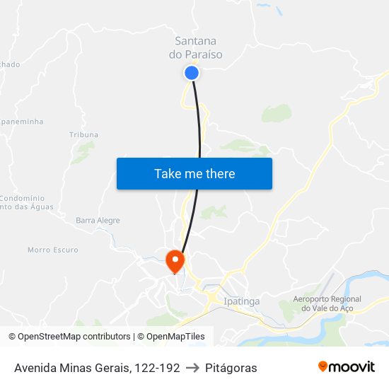 Avenida Minas Gerais, 122-192 to Pitágoras map
