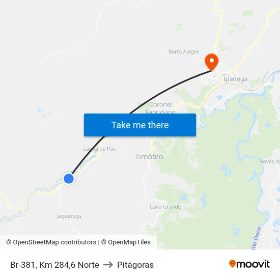 Br-381, Km 284,6 Norte to Pitágoras map