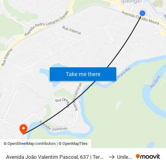 Avenida João Valentim Pascoal, 637 | Terminal Rodoviário De Ipatinga to Unilestemg map