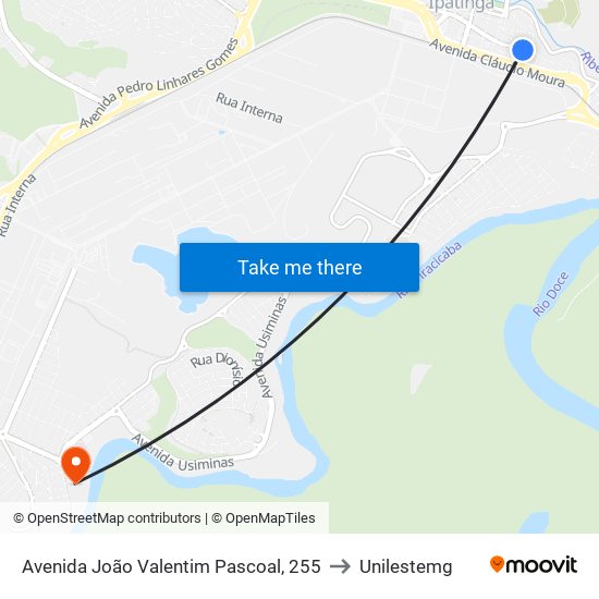 Avenida João Valentim Pascoal, 255 to Unilestemg map