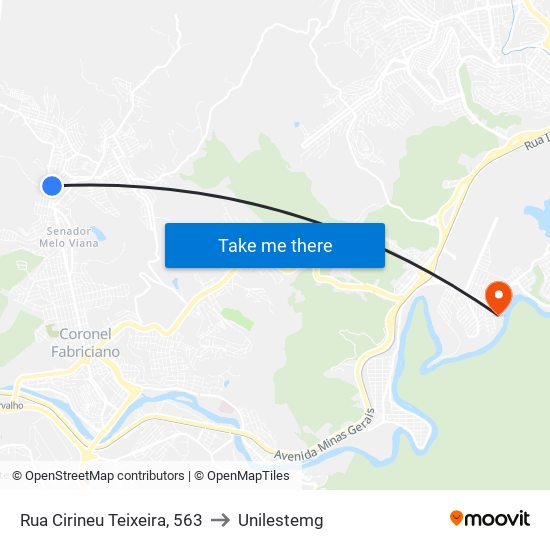 Rua Cirineu Teixeira, 563 to Unilestemg map