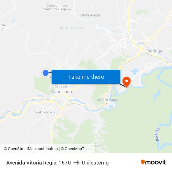 Avenida Vitória Régia, 1670 to Unilestemg map