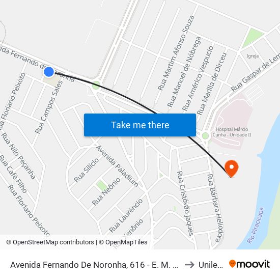 Avenida Fernando De Noronha, 616 - E. M. Padre Cícero De Castro/Sindipa to Unilestemg map