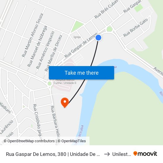 Rua Gaspar De Lemos, 380 | Unidade De Saúde Bom Retiro to Unilestemg map