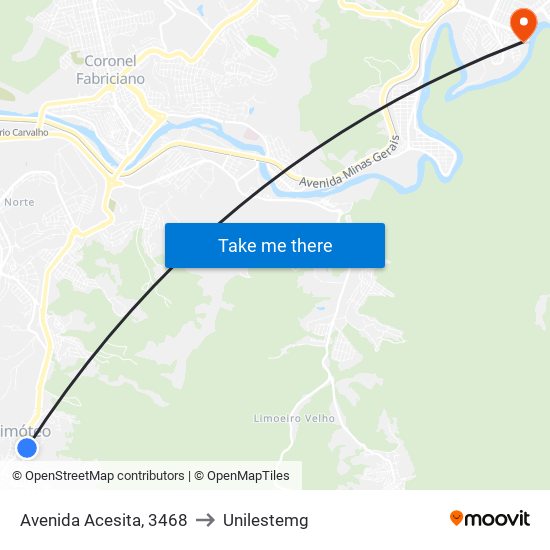 Avenida Acesita, 3468 to Unilestemg map