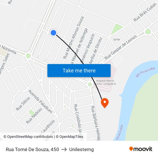 Rua Tomé De Souza, 450 to Unilestemg map