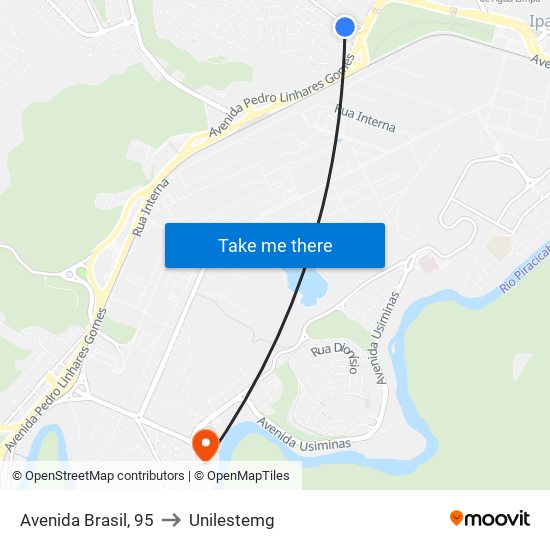 Avenida Brasil, 95 to Unilestemg map