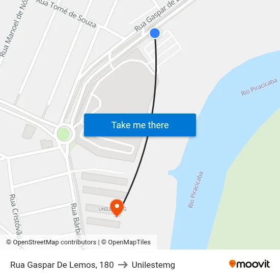 Rua Gaspar De Lemos, 180 to Unilestemg map