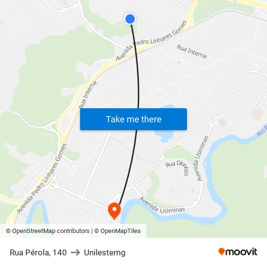 Rua Pérola, 140 to Unilestemg map