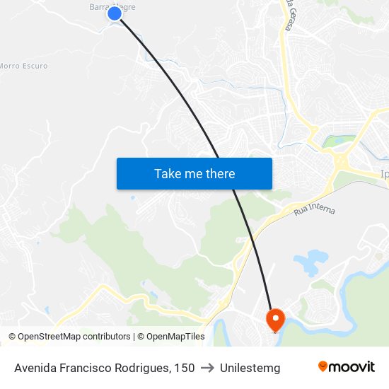 Avenida Francisco Rodrigues, 150 to Unilestemg map