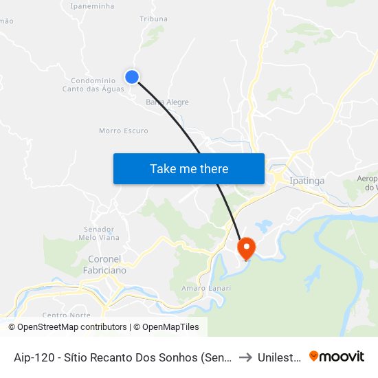 Aip-120 - Sítio Recanto Dos Sonhos (Sentido Ipatinga) to Unilestemg map